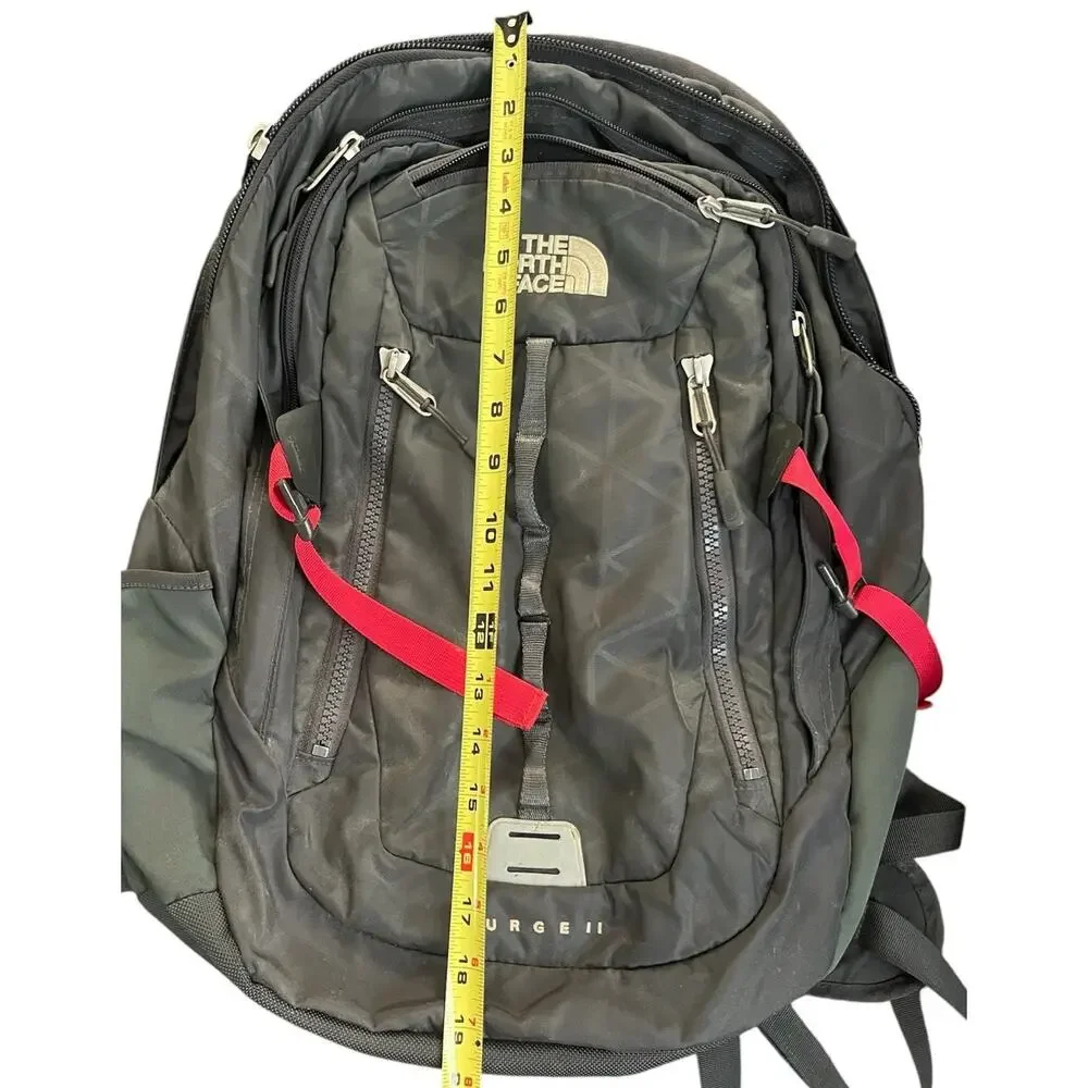 The North Face Surge II Backpack Dark Gray Red Hiking School Bag Gorpcore